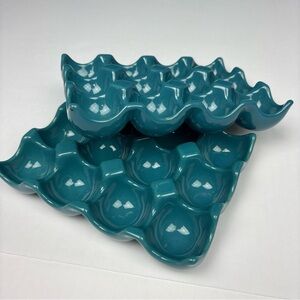 Egg Holders Teal Green Blue Holds 12 Each Lot of 2 Chicken Farmhouse Storage